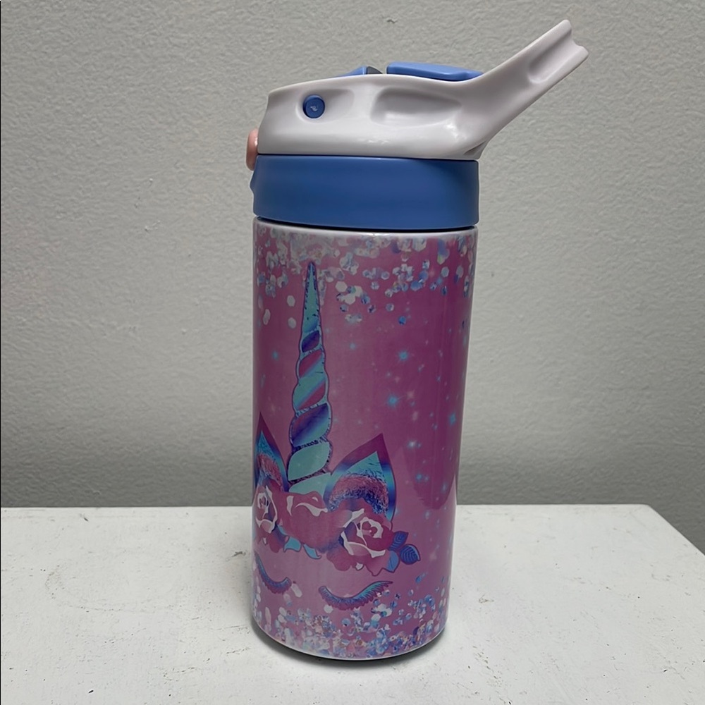Unicorn Water Bottle with Flip Straw 12 oz